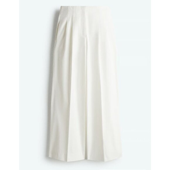 H&M Edition White Pleated Front Wide Leg Pants 12 - Picture 1 of 4